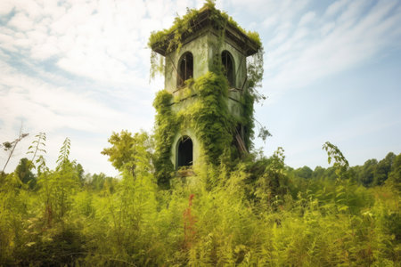 abandoned observation tower covered in vines, created with generative aiの素材