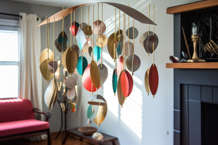 mobile art piece with hanging metallic elements, created with generative aiの素材