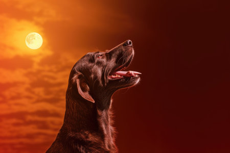 dog howling with eclipsed sun in background, created with generative aiの素材