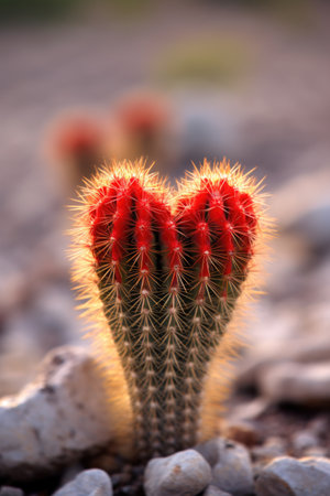 close-up of heart-shaped cactus in desert landscape, created with generative aiの素材