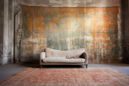 antique rug with fading colors and distressed look, created with generative aiの素材
