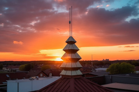 close-up of 5g antenna on a rooftop at sunset, created with generative aiの素材