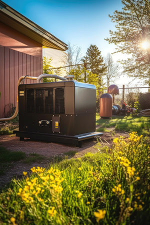 hvac compressor unit outdoors in sunlight, created with generative aiの素材