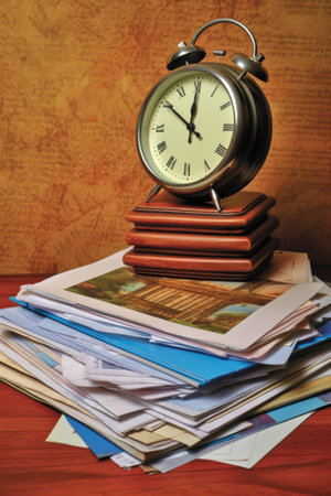 stack of resumes next to a ticking clock, created with generative aiの素材