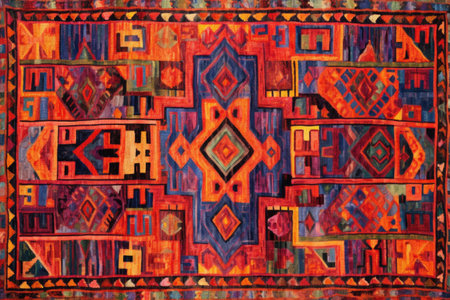 vibrant tribal rug with bold shapes and intricate details, created with generative aiの素材