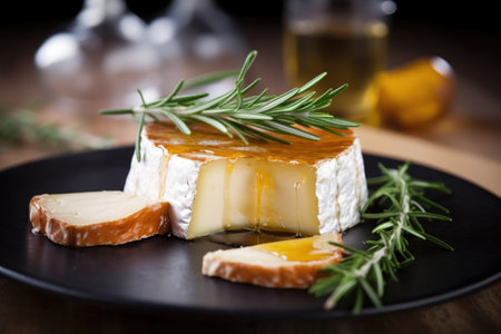 brie cheese with honey and rosemary garnish, created with generative aiの素材