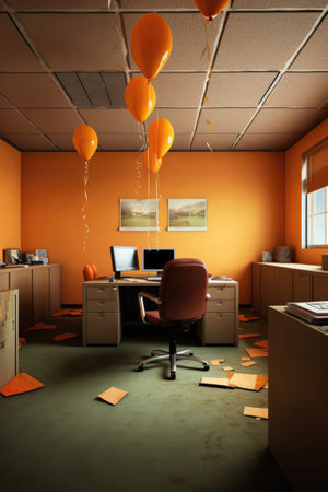 empty office workspace with a join us note, created with generative aiの素材