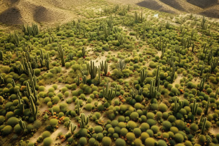 aerial view of cacti patterns in desert landscape, created with generative aiの素材