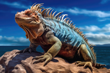 iguana basking in the sun on a rock, created with generative aiの素材