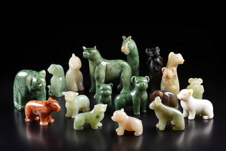 collection of small jade animal figurines, created with generative aiの素材