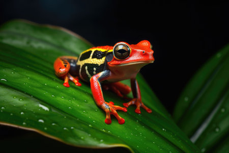red-eyed tree frog perched on a leaf, created with generative aiの素材