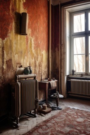 radiator with adjustable temperature in a cozy room, created with generative aiの素材