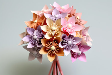 a delicate origami flower bouquet with various blossoms, created with generative aiの素材