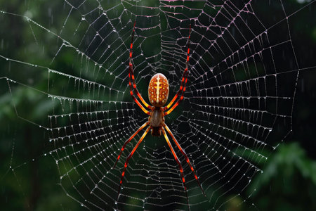 intricate web of a golden orb-weaver spider, created with generative aiの素材