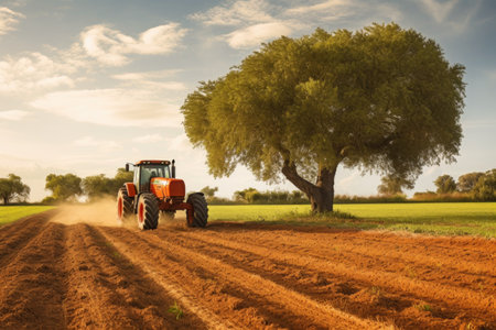 tractor plowing field in rural countryside, created with generative aiの素材