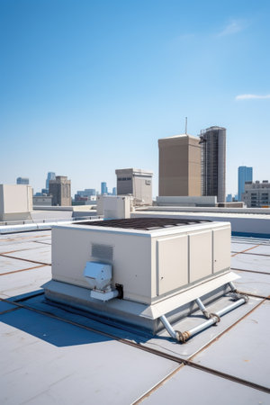 hvac system installed on a modern building rooftop, created with generative aiの素材