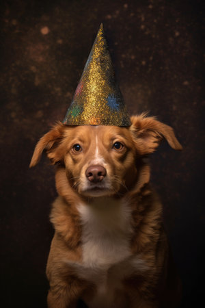 a pet wearing a new years party hat, created with generative aiの素材