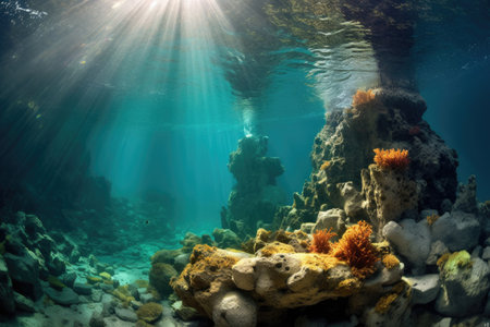 breathtaking underwater landscape of thermal vent ecosystems, created with generative aiの素材