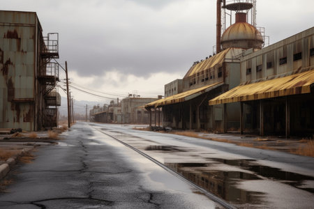 empty streets of abandoned test site town, created with generative aiの素材