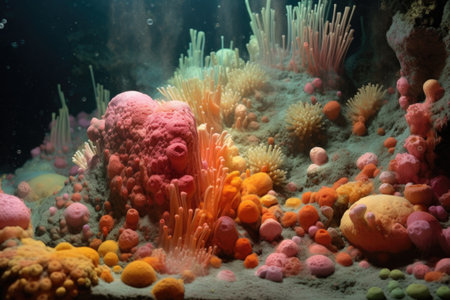 colorful bacteria colonies thriving in thermal vent, created with generative aiの素材