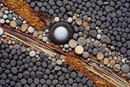 abstract top view of gravel patterns in a zen garden, created with generative aiの素材