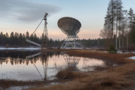 large radio telescope dish in a remote location, created with generative aiの素材