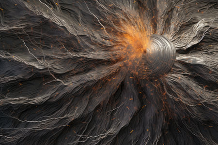 iron filings aligning along natural magnetic field lines, created with generative aiの素材