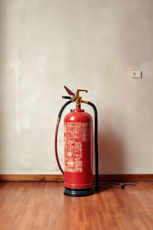fire extinguisher near insurance policy for fire coverage, created with generative aiの素材