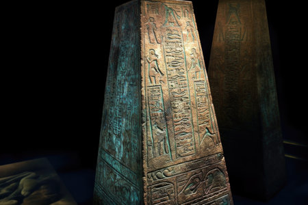 egyptian hieroglyphs engraved on an obelisk, created with generative aiの素材