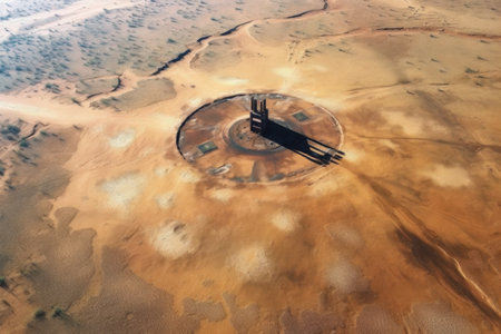 aerial view of deserted test site with blast marks, created with generative aiの素材