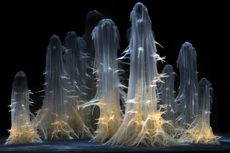 mysterious deep-sea siphonophore colony, created with generative aiの素材