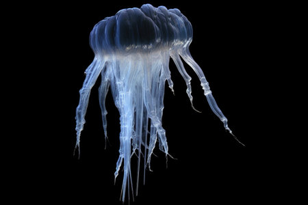 a mysterious deep-sea siphonophore floating gracefully, created with generative aiの素材