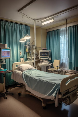 hospital room with bed, monitors, and iv stand, created with generative aiの素材