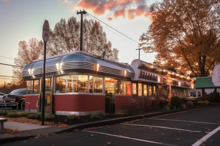 exterior shot of a 1950s-style diner, created with generative aiの素材