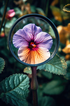close-up of a flower through magnifying glass, created with generative aiの素材