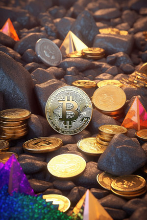cryptocurrency coins like bitcoin and ethereum, created with generative aiの素材