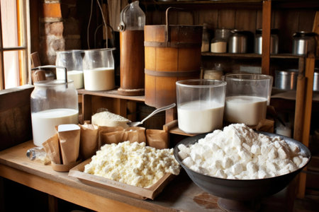 cheese making process with curds and whey, created with generative aiの素材