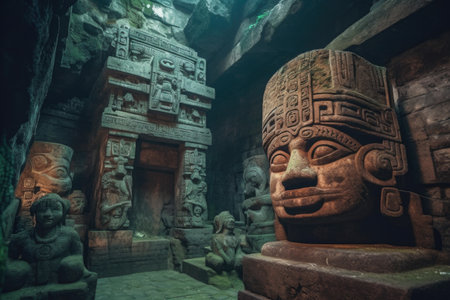 ancient stone carvings in a forgotten city, created with generative aiの素材