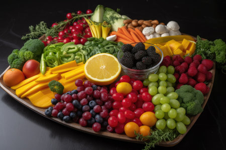 a platter of colorful fruits and vegetables, created with generative aiの素材