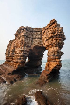 oceanic rock formation shaped by natural erosion, created with generative aiの素材
