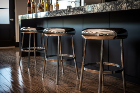 detail shot of chrome barstools and counter, created with generative aiの素材