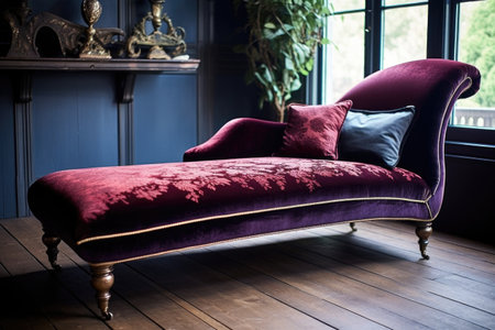 elegant chaise longue with velvet upholstery, created with generative aiの素材
