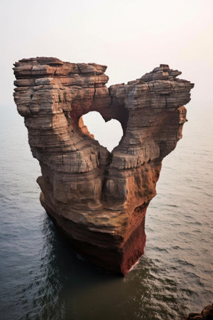 heart-shaped rock formation near the edge of a cliff, created with generative aiの素材