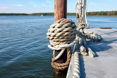 half hitch knots securing a boat to a post, created with generative aiの素材