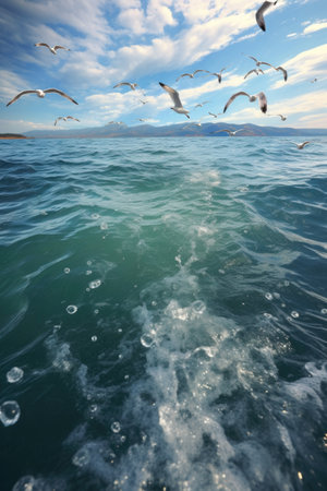 seagulls soaring above the sea surface, created with generative aiの素材