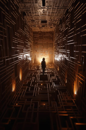 labyrinth with light at the end, illustrating finding a way through mental struggle, created with generative aiの素材