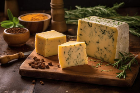 artisanal cheese with fresh herbs and spices, created with generative aiの素材