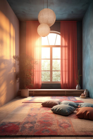 meditation space with calming colors and soft lighting, created with generative aiの素材