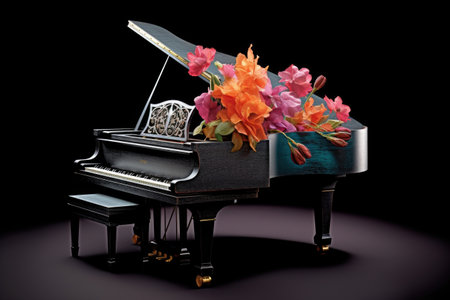 grand piano keys with flower decoration, created with generative aiの素材