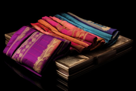 luxurious silk sarees folded and showcased in a box, created with generative aiの素材